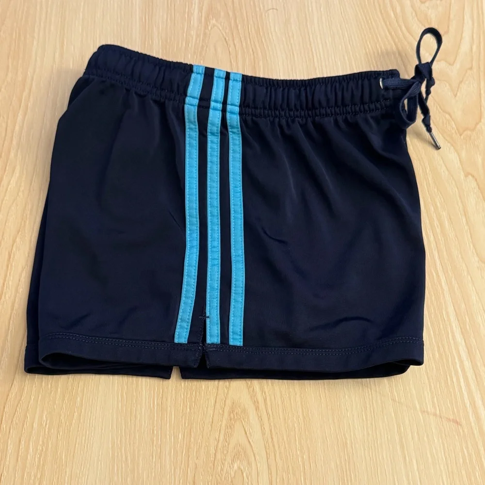 Adidas Women’s Navy athletic Shorts with Teal Stripes - Picture 2 of 5